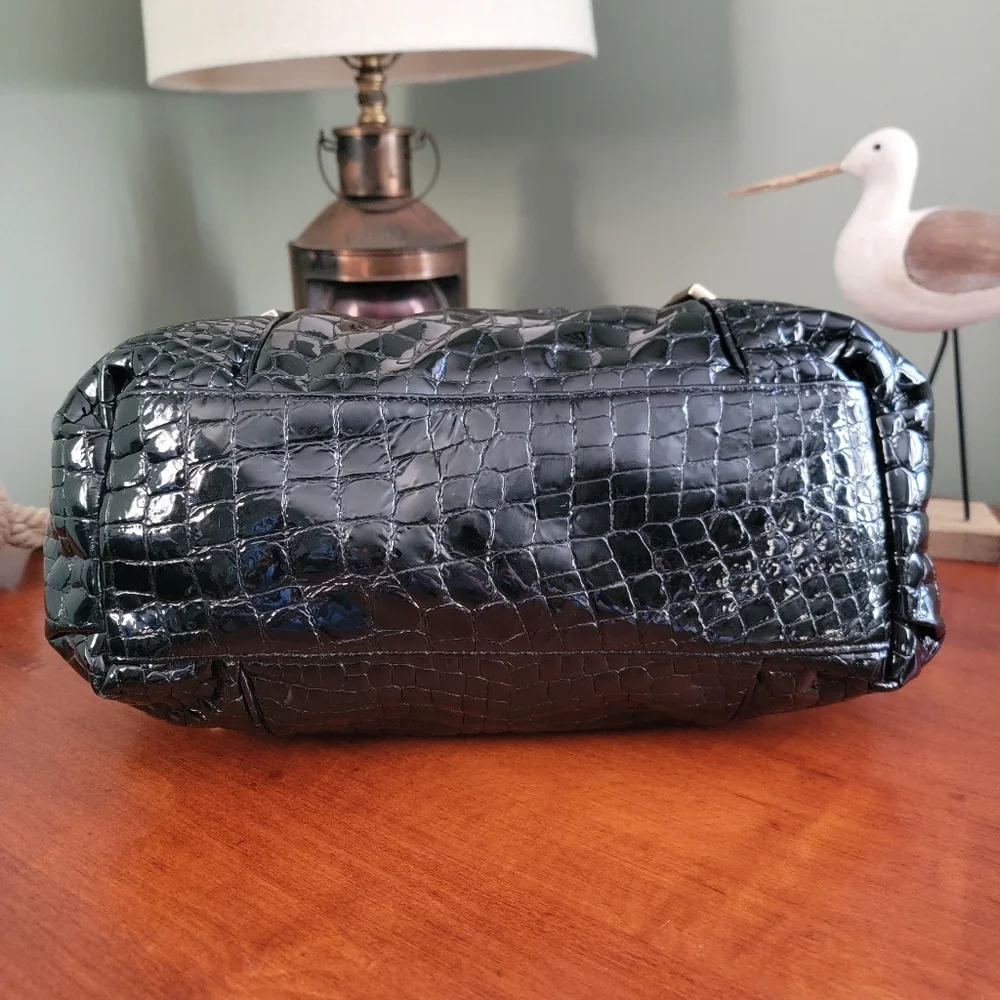 MICHAEL Michael Kors Croc Embossed Black Patent Leather Hobo Bag Y2K